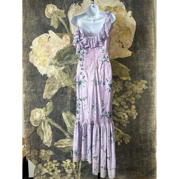 New CINQ À SEPT  Kersti Floral Print Asymmetric Silk Dress Purple Lilac Size 4 - Picture 6 of 8